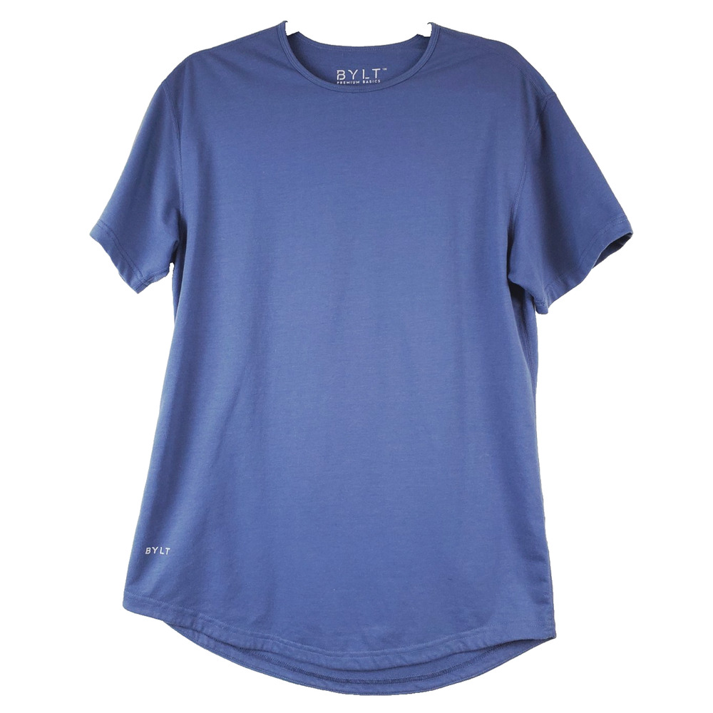 BYLT Shirt Mens Medium Short Sleeve T-shirt Drop Cut Blue Athletic Tee